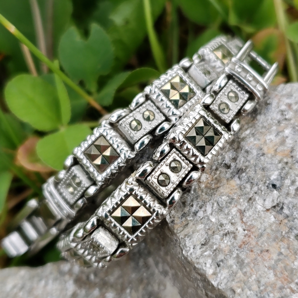 Vintage Art Deco Style Marcasite RS Link Bracelet